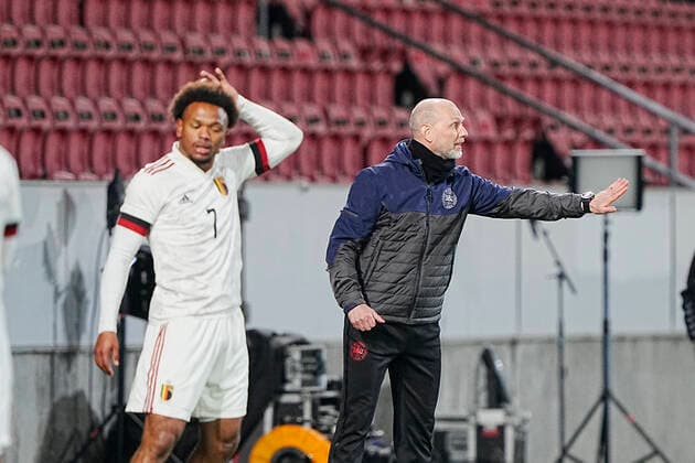 Danmark s cheftraener Jesper Soerensen under EM-kvalifikationskampen for U21, U 21 landshold mellem Danmark og Belgien, paa MCH Arena i Herning, tirsdag den 29. marts 2022.. , Herning Denmark