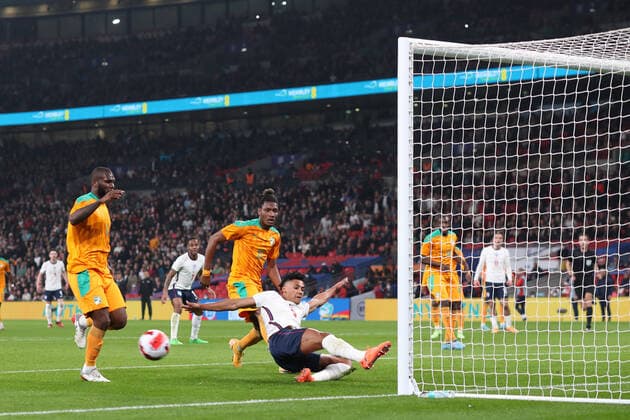 Football - International Friendly, Länderspiel, Nationalmannschaft - England v Ivory Coast 29 March 2022 - Football - International Friendly - England v Ivory Coast - Ollie Watkins of England narrowly misses a chance at the near post - Photo: Mark Leech Offside. London UK Copyright: xMarkxLeechxOffside