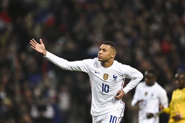 Joie des joueurs de l equioe de France apres le but de Kylian MBappe (Fra) sur penalty FOOTBALL : France vs Afrique du Sud - Match Amical - 29 03 2022 JBAutissier Panoramic 