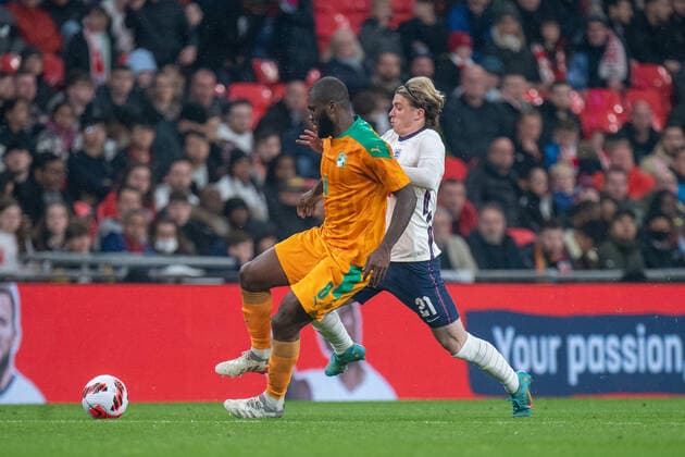 LONDON, ENGLAND - MARCH 29: Franck Kessie and Conor Gallagher during the International Friendly, Länderspiel, Nationalmannschaft match between England and Ivory Coast at Wembley Stadium on March 29, 2022 in London, E England v Ivory Coast - International Friendly Copyright: xSebastianxFrejx