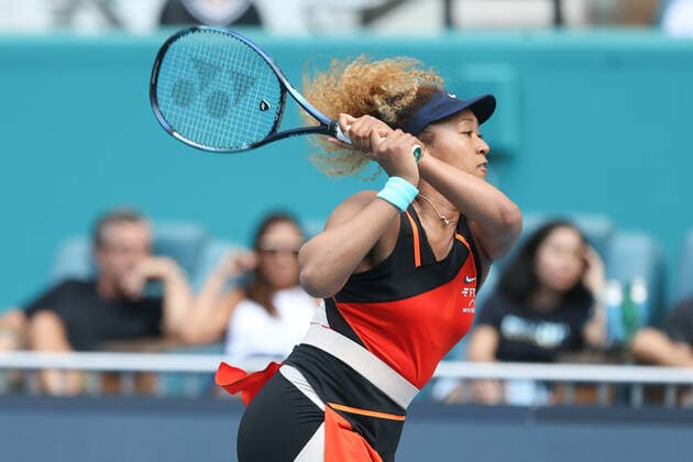 March 31, 2022, Miami Gardens, Florida, United States: Naomi Osaka (JPN) returns a shot during the women s singles semifinals at the Miami Open presented by Itau at Hard Rock Stadium in Miami Gardens, Florida. Miami Gardens United States - ZUMAw109 20220331_zap_w109_033 Copyright: xDebbyxWongx