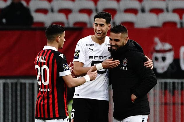 Nayef Aguerd (Stade Rennais) - Youcef Atal (OGC Nice) - Andy Delort (OGC Nice) FOOTBALL : OGC Nice vs Rennes - Ligue 1 Uber Eats - Nice - 02 04 2022 NorbertScanella Panoramic 