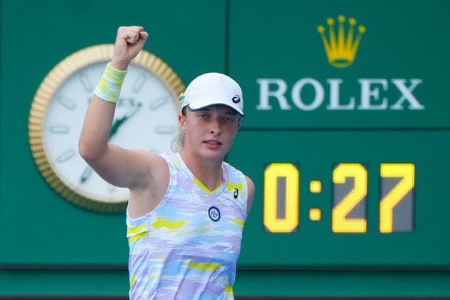 April, 2 - Miami Gardens: Iga Swaitek(POL) celebrates breaking Naomi Osaka’s(JPN) serve during the Finals of the 2022 Miami open. . Credit: MediaPunch Miami Gardens United States - ZUMA 0154368579st Copyright: xAndrewxPatronx