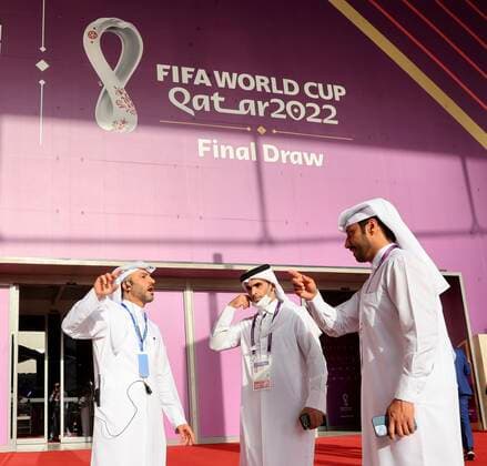 FIFA World Cup, WM, Weltmeisterschaft, Fussball 2022 DRAW General view of Doha Exhibition and Convention Center ahead of final preparations for the 2022 FIFA World Cup draw in Doha DOHA QATAR Copyright: xx
