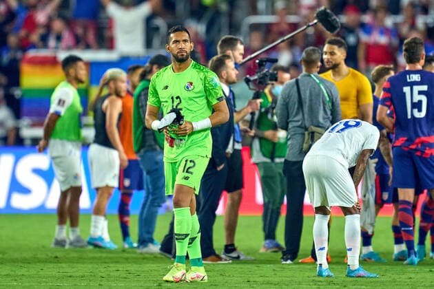 ORLANDO, FL - MARCH 27: Panama goalkeeper Cesar Samudio (12) looks on after a World Cup Qualifier match between the United States and Panama on March 27, 2022 at Exploria Stadium in Orlando,FL. (Photo by Robin Alam Icon Sportswire) SOCCER: MAR 27 World Cup Qualifier - USA v Panama Icon164220327108