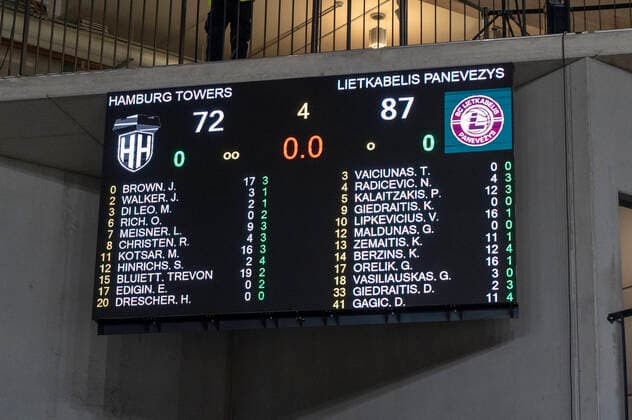 Endergebnis Hamburg Towers vs. Lietkabelis Panevezys, Basketball, Eurocup, Gruppenphase, Spieltag 13, Saison 2021 2022, 04.04.2022 Marcel von Fehrn Hamburg Towers vs. Lietkabelis Panevezys, Basketball, Eurocup, Gruppenphase, Spieltag 13, Saison 2021 2022, 04.04.2022 Hamburg Copyright: xEibnerxPressefoto MarcelxvonxFehrnx EP_MFN