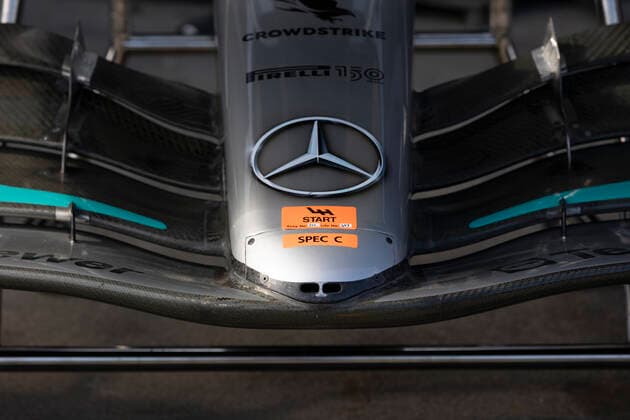 April 6, 2022, Melbourne, Victoria, Australia: Nose cones of the Mercedes-AMG Petronas F1 Team cars in pit lane during preparations for the 2022 Australian Grand Prix at the Albert Park Grand Prix circuit. Melbourne Australia - ZUMAs197 20220406_zaa_s197_108 Copyright: xGeorgexHitchensx