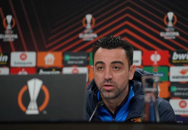 06.04.2022, xsltx, Fussball UEFA Europa League, FC Barcelona, Barca Training und Pressekonferenz emspor, v.l. Xavi - Xavier Hernandez Creus (Trainer Head Coach FC Barcelona) (DFL DFB REGULATIONS PROHIBIT ANY USE OF PHOTOGRAPHS as IMAGE SEQUENCES and or QUASI-VIDEO) Frankfurt am Main