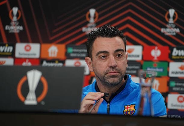 06.04.2022, xsltx, Fussball UEFA Europa League, FC Barcelona, Barca Training und Pressekonferenz emspor, v.l. Xavi - Xavier Hernandez Creus (Trainer Head Coach FC Barcelona) (DFL DFB REGULATIONS PROHIBIT ANY USE OF PHOTOGRAPHS as IMAGE SEQUENCES and or QUASI-VIDEO) Frankfurt am Main