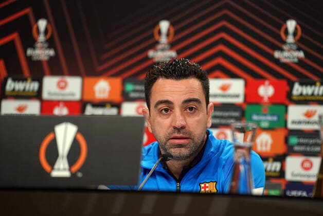 06.04.2022, xsltx, Fussball UEFA Europa League, FC Barcelona, Barca Training und Pressekonferenz emspor, v.l. Xavi - Xavier Hernandez Creus (Trainer Head Coach FC Barcelona) (DFL DFB REGULATIONS PROHIBIT ANY USE OF PHOTOGRAPHS as IMAGE SEQUENCES and or QUASI-VIDEO) Frankfurt am Main