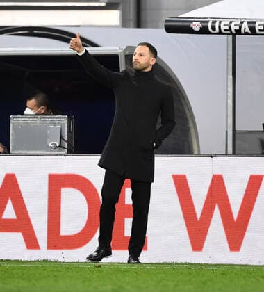Fussball, Herren, Saison 2021 2022, Europa League (Viertelfinale, Hinspiel), RB Leipzig - Atalanta Bergamo, Trainer Domenico Tedesco (RB Leipzig), 07.04. 2022, Copyright: xSebastianxRäppoldx xMatthiasxKochx