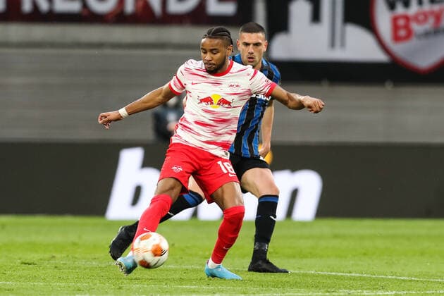 Christopher Nkunku (RB Leipzig,18) - Europa League Saison 2021-2022 Viertelfinale RB Leipzig vs. Atalanta Bergamo in der Red Bull Arena in Leipzig - Aktion,Fussball,Deutschland,Mann,Männer,07.04.2022