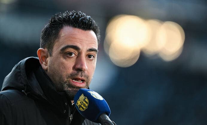 07.04.2022, xpsx, Fussball UEFA Europa League Viertelfinale, Eintracht Frankfurt - FC Barcelona, Barca v.l. Xavi - Xavier Hernandez Creus (Trainer Head Coach FC Barcelona) (DFL DFB REGULATIONS PROHIBIT ANY USE OF PHOTOGRAPHS as IMAGE SEQUENCES and or QUASI-VIDEO) emspor Frankfurt