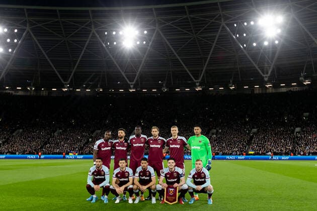 Mandatory Credit: Photo by Juan Gasparini JMP Shutterstock (12885956d) West Ham United players prior to the game West Ham United v Lyon, UK - 07 Apr 2022 Editorial use only West Ham United v Lyon, UK - 07 Apr 2022 Editorial use only  Copyright: xJuanxGasparini JMP Shutterstockx 12885956d