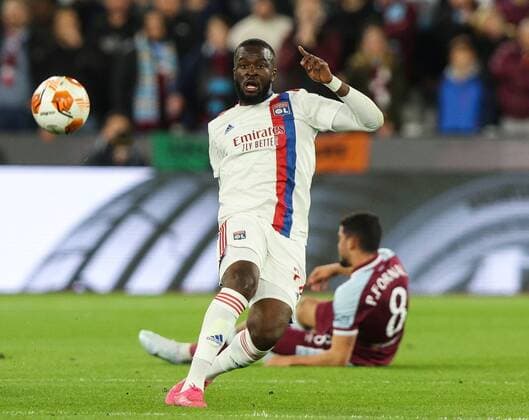 Mandatory Credit: Photo by Andrew Fosker Shutterstock (12885085am) Tanguy NDombèlé of Lyon West Ham United v Olympique Lyonnais, UEFA Europa League, Quarter Final, First Leg, Football, The London Stadium, London, UK - 07 Apr 2022 EDITORIAL USE ONLY No use with unauthorised audio, video, data, fixture lists, club league logos or live services. Online in-match use limited to 120 images, no video emulation. No use in betting, games or single club league player publications. West Ham United v Olympique Lyonnais, UEFA Europa League, Quarter Final, First Leg, Football, The London Stadium, London, UK - 07 Apr 2022 EDITORIAL USE ONLY No use with unauthorised audio, video, data, fixture lists, club league logos or live services. Online in-match use limited to 120 images, no video emulation. No use in betting, games or single club league player publications. Copyright: xAndrewxFosker Shutterstockx 12885085am