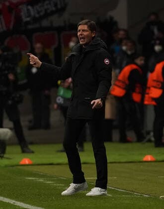 Germany, Frankfurt, 07.04.2022, Deutsche Bank Park, Eintracht Frankfurt v FC Barcelona, Barca - UEFA Champions League - Viertelfinale, Trainer Oliver Glasner (Frankfurt) - (Photo EU-Images) Frankfurt Deutsche Bank Park Hessen Deutschland