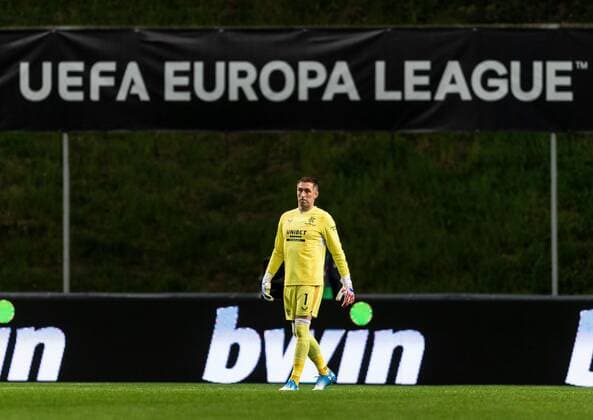 Mandatory Credit: Photo by Luke Nickerson Rangers FC Shutterstock (12885361v) Rangers goalkeeper Allan McGregor during the Europa League quarter final match at the Municipal Stadium, Braga. Braga v Rangers, UEFA Europa League, Quarter Final, First Leg, Football, Estadio Municipal de Braga, Braga, Portugal - 07 Apr 2022 EDITORIAL USE ONLY No use with unauthorised audio, video, data, fixture lists, club league logos or live services. Online in-match use limited to 120 images, no video emulation. No use in betting, games or single club league player publications. Braga v Rangers, UEFA Europa League, Quarter Final, First Leg, Football, Estadio Municipal de Braga, Braga, Portugal - 07 Apr 2022 EDITORIAL USE ONLY No use with unauthorised audio, video, data, fixture lists, club league logos or live services. Online in-match use limited to 120 images, no video emulation. No use in betting, games or single club league player publications. Copyright: xLukexNickerson RangersxFC Shutterstockx 12885361v