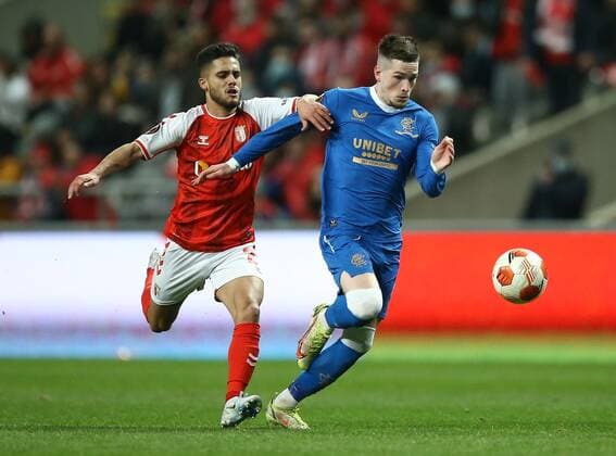 Mandatory Credit: Photo by Michael Zemanek Shutterstock (12885087ap) Ryan Kent of Rangers and Yan Couto of Sporting Braga Braga v Rangers, UEFA Europa League, Quarter Final, First Leg, Football, Estadio Municipal de Braga, Braga, Portugal - 07 Apr 2022 EDITORIAL USE ONLY No use with unauthorised audio, video, data, fixture lists, club league logos or live services. Online in-match use limited to 120 images, no video emulation. No use in betting, games or single club league player publications. Braga v Rangers, UEFA Europa League, Quarter Final, First Leg, Football, Estadio Municipal de Braga, Braga, Portugal - 07 Apr 2022 EDITORIAL USE ONLY No use with unauthorised audio, video, data, fixture lists, club league logos or live services. Online in-match use limited to 120 images, no video emulation. No use in betting, games or single club league player publications. Copyright: xMichaelxZemanek Shutterstockx 12885087ap
