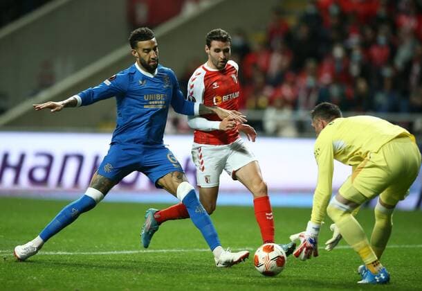 Mandatory Credit: Photo by Michael Zemanek Shutterstock (12885087bh) Abel Ruiz of Sporting Braga and Connor Goldson of Rangers Braga v Rangers, UEFA Europa League, Quarter Final, First Leg, Football, Estadio Municipal de Braga, Braga, Portugal - 07 Apr 2022 EDITORIAL USE ONLY No use with unauthorised audio, video, data, fixture lists, club league logos or live services. Online in-match use limited to 120 images, no video emulation. No use in betting, games or single club league player publications. Braga v Rangers, UEFA Europa League, Quarter Final, First Leg, Football, Estadio Municipal de Braga, Braga, Portugal - 07 Apr 2022 EDITORIAL USE ONLY No use with unauthorised audio, video, data, fixture lists, club league logos or live services. Online in-match use limited to 120 images, no video emulation. No use in betting, games or single club league player publications. Copyright: xMichaelxZemanek Shutterstockx 12885087bh