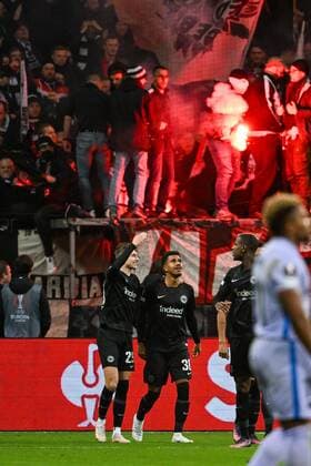 Torjubel von Ansgar Knauff 36 (Eintracht Frankfurt) zum 1:0, Eintracht Frankfurt vs. FC Barcelona, Barca Europa League, Viertelfinale, Hinspiel, 07.04.2022