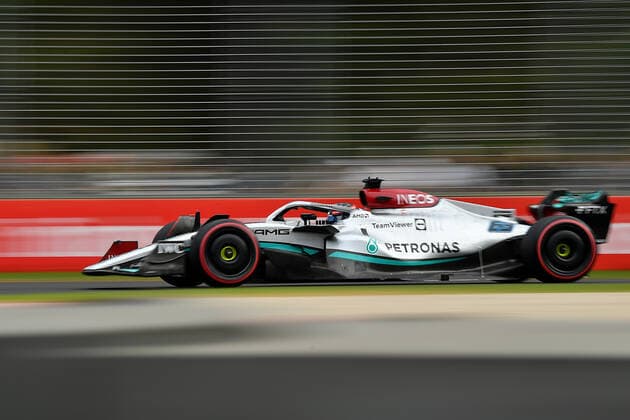 AUSTRALIAN F1 GRAND PRIX, George Russell of Mercedes during Practice 2 for the Formula 1 Australian Grand Prix 2022 at the Albert Park Grand Prix Circuit in Melbourne, Friday, April 8, 2022. ( NO ARCHIVING, EDITORIAL USE ONLY, NO USE IN BOOKS WITHOUT CONSENT MELBOURNE VIC AUSTRALIA  Copyright: xJOELxCARRETTx 20220408001644902286