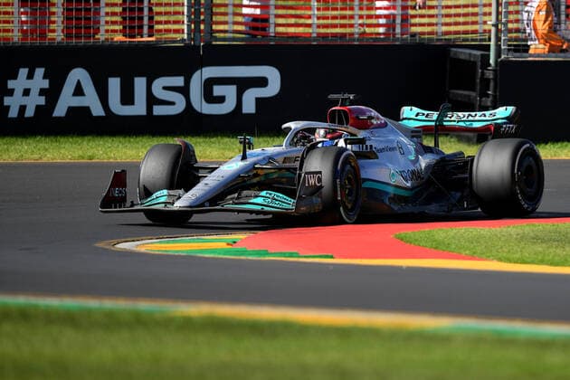 AUSTRALIAN F1 GRAND PRIX, George Russell of Mercedes during the Formula 1 Australian Grand Prix 2022 at the Albert Park Grand Prix Circuit in Melbourne, Friday, April 8, 2022. ( NO ARCHIVING, EDITORIAL USE ONLY, NO USE IN BOOKS WITHOUT CONSENT MELBOURNE VIC AUSTRALIA  Copyright: xJOELxCARRETTx 20220408001644907951