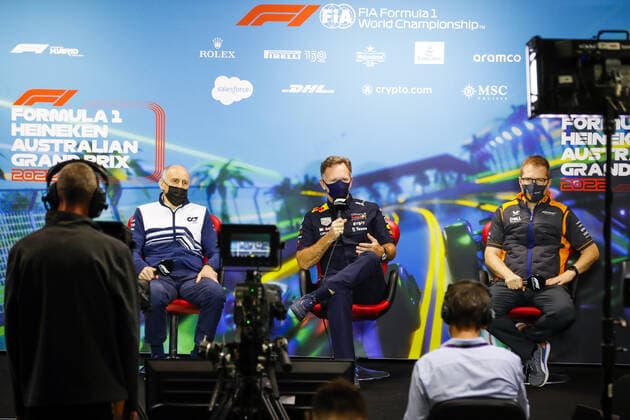 TOST Franz (aut), Team Principal of Scuderia AlphaTauri, HORNER Christian (gbr), Team Principal of Red Bull Racing, SEIDL Andreas, Team Principal of McLaren F1 Team, portrait, press conference, PK, Pressekonferenz during the Formula 1 Heineken Australian Grand Prix 2022, 3rd round of the 2022 FIA Formula One World Championship, WM, Weltmeisterschaft on the Albert Park Circuit, from April 8 to 10, 2022 in Melbourne, Australia - F1 - AUSTRALIAN GRAND PRIX 2022 DPPI Panoramic 00122008__V2_8671