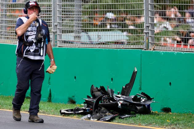 Debris pictured following the crash of 6 Nicholas Latifi (CAN, Williams Racing), F1 Grand Prix of Australia at Melbourne Grand Prix Circuit on April 9, 2022 in Melbourne, Australia. (Photo by HOCH ZWEI) Melbourne Australia