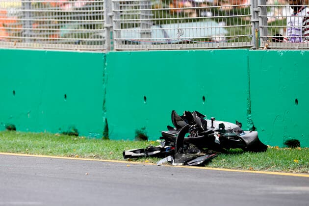 Debris pictured following the crash of 6 Nicholas Latifi (CAN, Williams Racing), F1 Grand Prix of Australia at Melbourne Grand Prix Circuit on April 9, 2022 in Melbourne, Australia. (Photo by HOCH ZWEI) Melbourne Australia