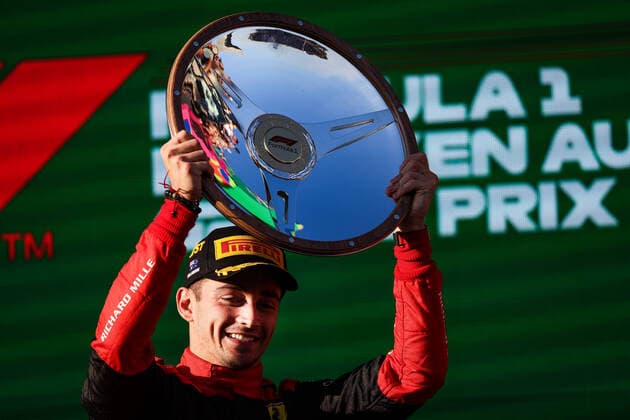 LECLERC Charles (mco), Scuderia Ferrari F1-75, portrait celebrating victory during the Formula 1 Heineken Australian Grand Prix 2022, 3rd round of the 2022 FIA Formula One World Championship, WM, Weltmeisterschaft on the Albert Park Circuit, from April 8 to 10, 2022 in Melbourne, Australia - F1 - AUSTRALIAN GRAND PRIX 2022 - RACE DPPI Panoramic  20220410_G00D9028