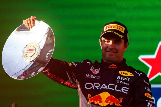 PEREZ Sergio (mex), Red Bull Racing RB18, portrait podium during the Formula 1 Heineken Australian Grand Prix 2022, 3rd round of the 2022 FIA Formula One World Championship, WM, Weltmeisterschaft on the Albert Park Circuit, from April 8 to 10, 2022 in Melbourne, Australia - F1 - AUSTRALIAN GRAND PRIX 2022 - RACE DPPI Panoramic  20220410_G00D9059