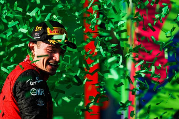 LECLERC Charles (mco), Scuderia Ferrari F1-75, portrait celebrating victory during the Formula 1 Heineken Australian Grand Prix 2022, 3rd round of the 2022 FIA Formula One World Championship, WM, Weltmeisterschaft on the Albert Park Circuit, from April 8 to 10, 2022 in Melbourne, Australia - F1 - AUSTRALIAN GRAND PRIX 2022 - RACE DPPI Panoramic  20220410_G00D9216