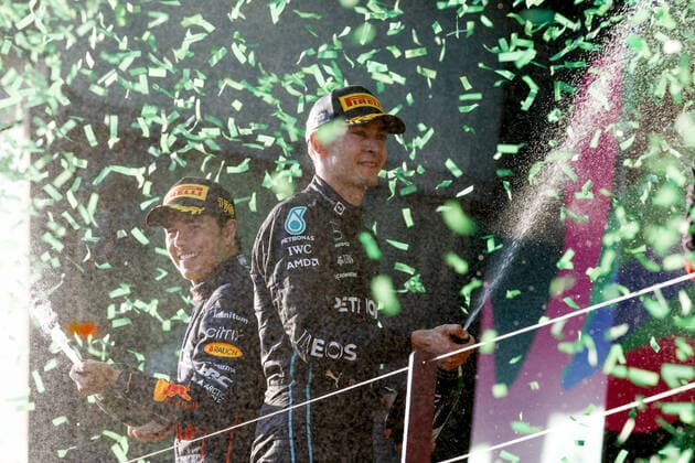 RUSSELL George (gbr), Mercedes AMG F1 Team W13, portrait podium during the Formula 1 Heineken Australian Grand Prix 2022, 3rd round of the 2022 FIA Formula One World Championship, WM, Weltmeisterschaft on the Albert Park Circuit, from April 8 to 10, 2022 in Melbourne, Australia - F1 - AUSTRALIAN GRAND PRIX 2022 - RACE DPPI Panoramic  F12022GP03SAUS_JK301521