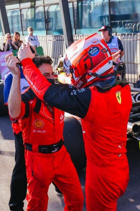 April 10, 2022, Melbourne, Victoria, Australia: MELBOURNE, AUSTRALIA - APRIL 10: Charles Leclerc of Scuderia Ferrari celebrates winning the 2022 Australian Formula 1 Grand Prix on 10th April 2022 Melbourne Australia - ZUMAp121 20220410_zsp_p121_017 Copyright: xChrisxPutnamx