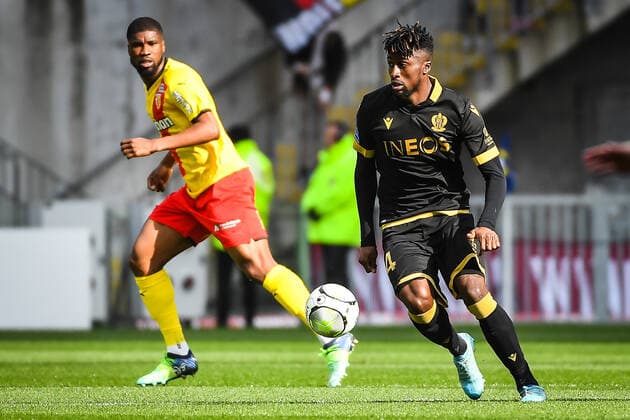 April 10, 2022, Lens, France, France: Evann GUESSAND of Nice during the Ligue 1 match between RC Lens and OGC Nice at Bollaert-Delelis Stadium on April 10, 2022 in Lens, France. Lens France - ZUMAm308 20220410_zsp_m308_001 Copyright: xMatthieuxMirvillex