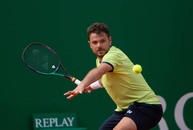 Stanislas Wawrinka of Suisse during the Rolex Monte-Carlo Masters 2022, ATP, Tennis Herren Masters 1000 tennis tournament on April 11, 2022 at Monte-Carlo Country Club in Roquebrune-Cap-Martin, France TENNIS : Rolex Monte-Carlo Masters 2022 - ATP Masters 1000 tennis - 12 04 2022 LaurentLairys Panoramic 