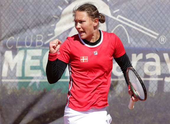 TENNIS - Billie Jean King Cup 2022 ANTALYA,TURKEY,12.APR.22 - TENNIS - Billie Jean King Cup, Europe Africa Group I. Image shows the rejoicing of Johanne Christine Svendsen (DEN).  GEPAxpictures xWalterxLuger
