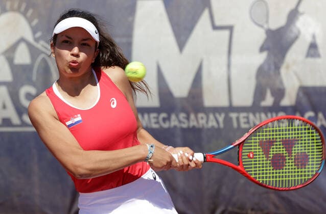 TENNIS - Billie Jean King Cup 2022 ANTALYA,TURKEY,12.APR.22 - TENNIS - Billie Jean King Cup, Europe Africa Group I. Image shows Petra Marcinko (CRO).  GEPAxpictures xWalterxLuger