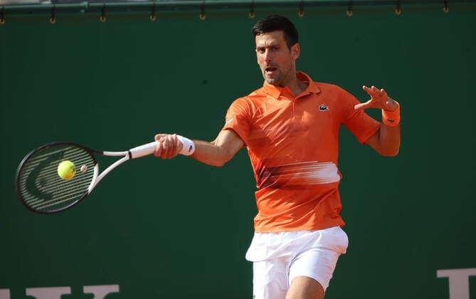 Novak Djokovic of Serbie during the Rolex Monte-Carlo Masters 2022, ATP, Tennis Herren Masters 1000 tennis tournament on April 12, 2022 at Monte-Carlo Country Club in Roquebrune-Cap-Martin, France TENNIS : Tournoi ATP -Rolex Monte Carlo Masters - 12 04 2022 LaurentLairys Panoramic 