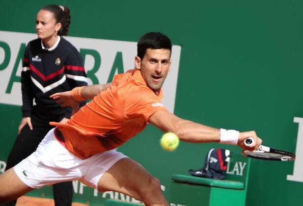 Novak Djokovic of Serbie during the Rolex Monte-Carlo Masters 2022, ATP, Tennis Herren Masters 1000 tennis tournament on April 12, 2022 at Monte-Carlo Country Club in Roquebrune-Cap-Martin, France TENNIS : Tournoi ATP -Rolex Monte Carlo Masters - 12 04 2022 LaurentLairys Panoramic 