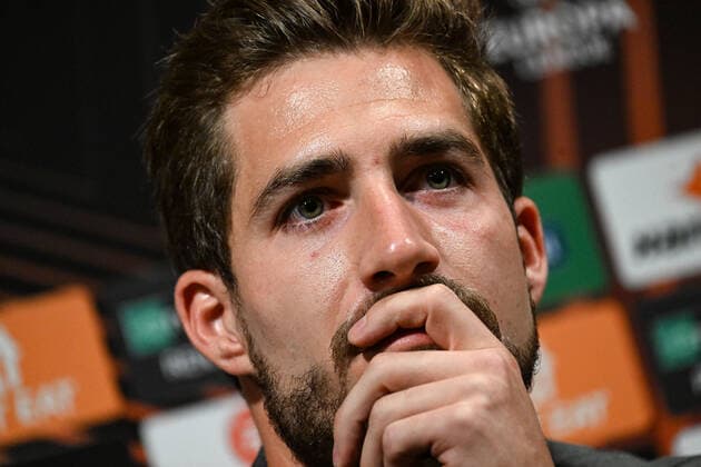 13.04.2022, xjhx, Fussball UEFA Europa League, Eintracht Frankfurt Pressekonferenz emspor, v.l. Kevin Trapp (Eintracht Frankfurt) (DFL DFB REGULATIONS PROHIBIT ANY USE OF PHOTOGRAPHS as IMAGE SEQUENCES and or QUASI-VIDEO) Barcelona