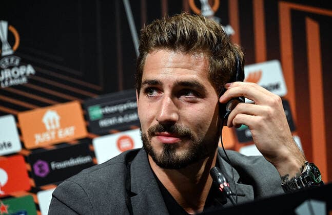 13.04.2022, xjhx, Fussball UEFA Europa League, Eintracht Frankfurt Pressekonferenz emspor, v.l. Kevin Trapp (Eintracht Frankfurt) (DFL DFB REGULATIONS PROHIBIT ANY USE OF PHOTOGRAPHS as IMAGE SEQUENCES and or QUASI-VIDEO) Barcelona
