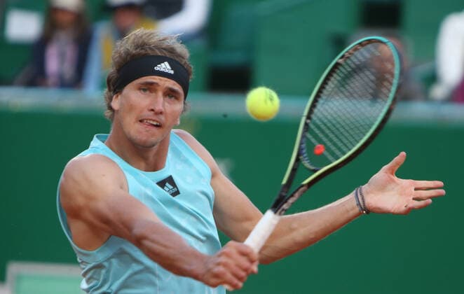 Alexander Zverev of Germany during the Rolex Monte-Carlo Masters 2022, ATP, Tennis Herren Masters 1000 tennis tournament on April 13, 2022 at Monte-Carlo Country Club in Roquebrune-Cap-Martin, France - TENNIS : Rolex Monte-Carlo Masters 2022 - ATP Masters 1000 - 13 04 2022 LaurentLairys Panoramic 