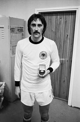 Antonin Panenka of Czechoslovakia shows golden medal for European Champions in the changing room after the final whistle, UEFA EURO, EM, Europameisterschaft,Fussball 1976, European Football Championship, finale, Czechoslovakia vs West Germany, June 20, 1976, Crvena Zvezda Stadium, Belgrade, Yugoslavia. (CTKxPhoto StanislavxTereba) CTKPhotoF201108240276401 