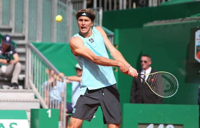 Alexander Zverev of Germany during the Rolex Monte-Carlo Masters 2022, ATP, Tennis Herren Masters 1000 tennis tournament on April 14, 2022 at Monte-Carlo Country Club in Roquebrune-Cap-Martin, France - Photo Laurent Lairys TENNIS : Monte Carlo 2022 - Monaco - 14 04 2022 LaurentLairys Panoramic 