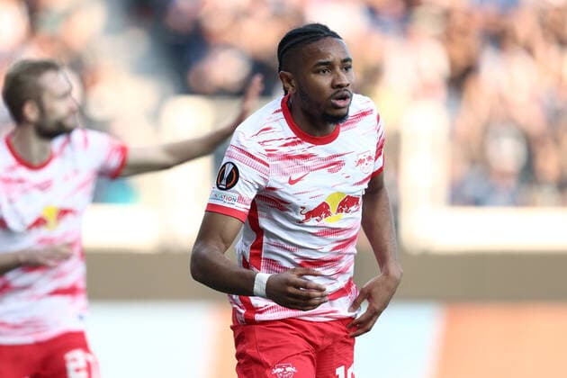 Fußball, EL, Atalanta Bergamo - RB Leipzig Bergamo 14 04 2022 - Europa League Atalanta-RB Lipsia foto Image nella foto: esultanza gol Christopher Nkunku 