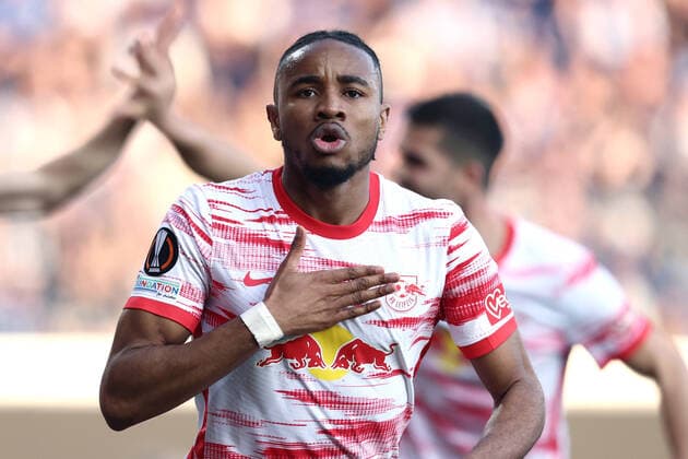 Sport Bilder des Tages Fußball, EL, Atalanta Bergamo - RB Leipzig Bergamo 14 04 2022 - Europa League Atalanta-RB Lipsia foto Image nella foto: esultanza gol Christopher Nkunku 