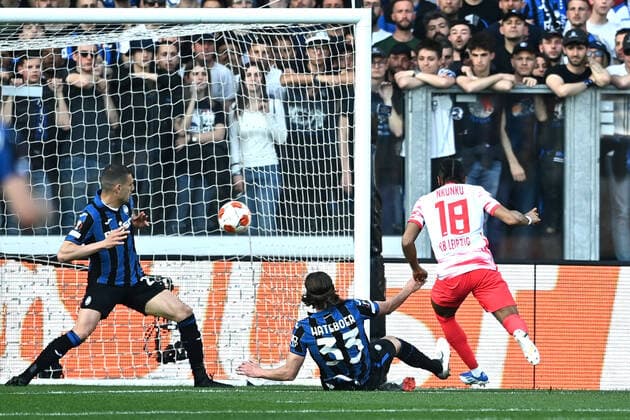 Sport Bilder des Tages Fußball, EL, Atalanta Bergamo - RB Leipzig Mg Bergamo 14 04 2022 - Europa League Atalanta-RB Lipsia foto Matto Gribaudi Image nella foto: gol Christopher Nkunku 