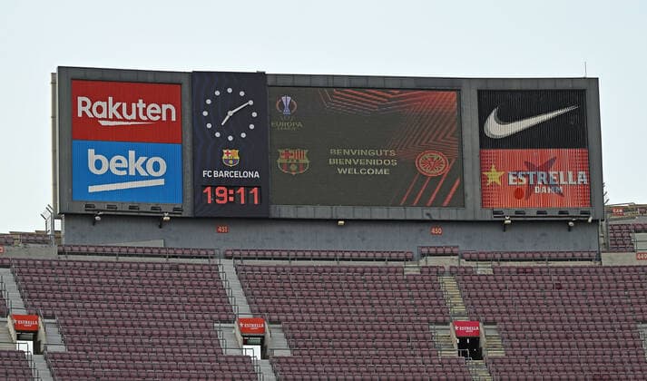 14.04.2022, xjhx, Fussball UEFA Europa League, FC Barcelona, Barca - Eintracht Frankfurt emspor, v.l. Camp Nou Stadion Tribuene Anzeigetafel (DFL DFB REGULATIONS PROHIBIT ANY USE OF PHOTOGRAPHS as IMAGE SEQUENCES and or QUASI-VIDEO) Barcelona
