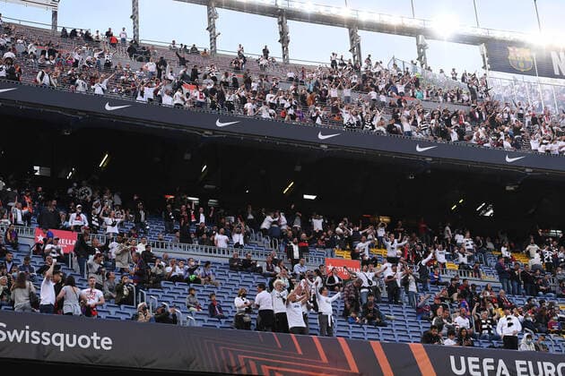 Fußball Europa League Viertelfinale FC Barcelona, Barca - Eintracht Frankfurt am 14.04.2022 im Camp Nou in Barcelona Fans Frankfurt